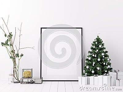 Mock Up Poster Frame Interior White Christmas Winter Decoration Cartoon Illustration