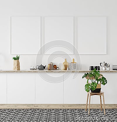 Mock up poster frame in kitchen interior Stock Photo