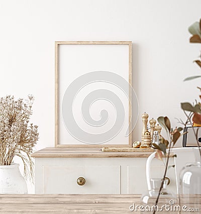 Mock up poster frame in kitchen interior, Farmhouse style Stock Photo