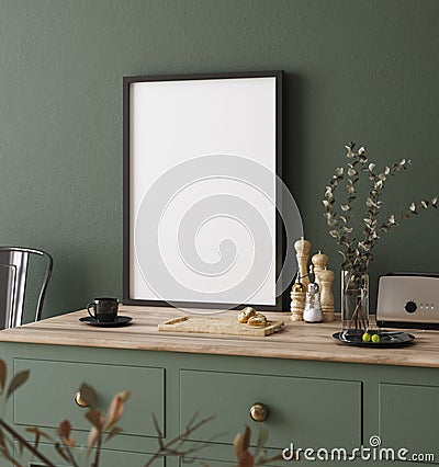 Mock up poster frame in kitchen interior, Farmhouse style Stock Photo