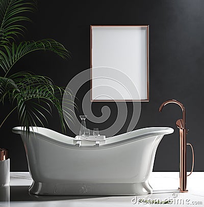 Mock-up poster frame in luxury minimalist bathroom Stock Photo