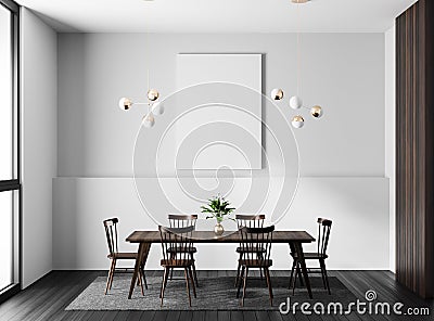 Mock up poster frame in modern dining room. Scandinavian style dining room. 3D illustration Cartoon Illustration