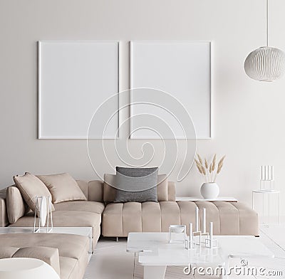 Mock up poster frame in modern home interior. Scandinavian style Stock Photo