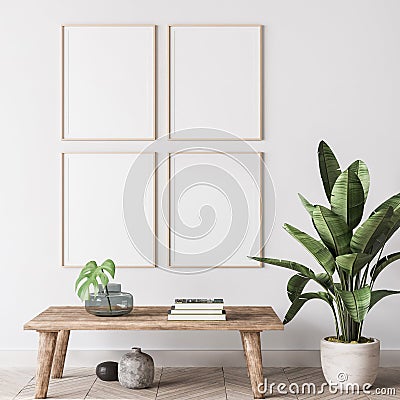 Mock up poster frame in modern interior background, gallery wall in gray living room Stock Photo
