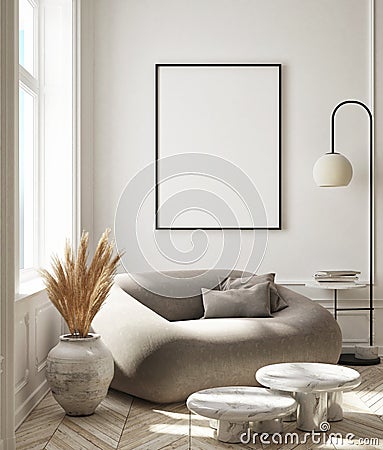 Mock up poster frame in modern interior background living room Art Deco style 3D render Stock Photo