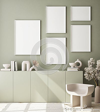 Mock up poster frame in modern interior background living room Art Deco style 3D render Stock Photo