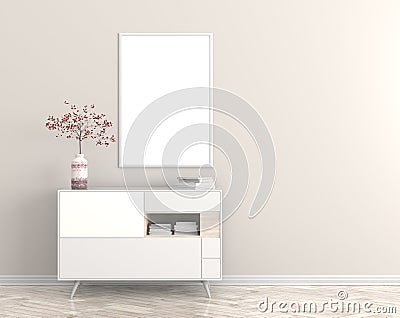 Mock up poster frame in Scandinavian style hipster interior. 3D illustration Cartoon Illustration