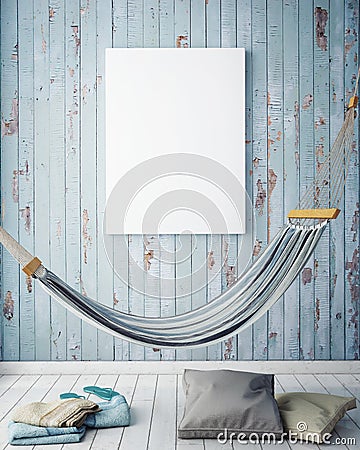 Mock up poster frame in summer concept exterior background Stock Photo