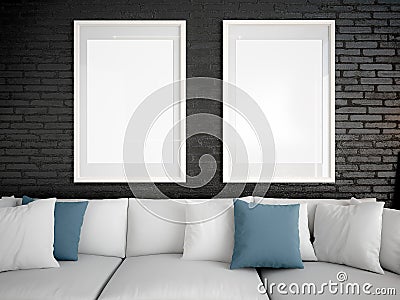 Mock up poster frame template, workspace mock up,sofa lighting i Stock Photo