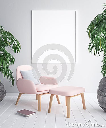 Mock up poster frame in tropical interior background Stock Photo