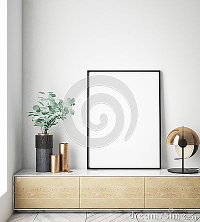 Mock up poster frames in children bedroom, scandinavian style interior background, 3D render Cartoon Illustration