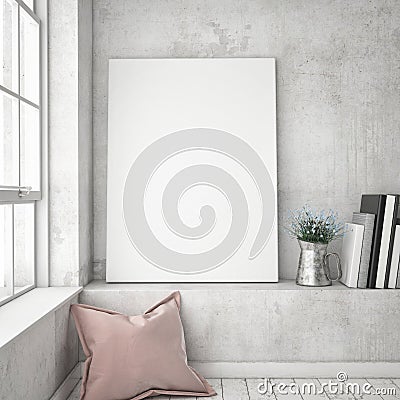 Mock up poster frames in hipster interior background, Stock Photo