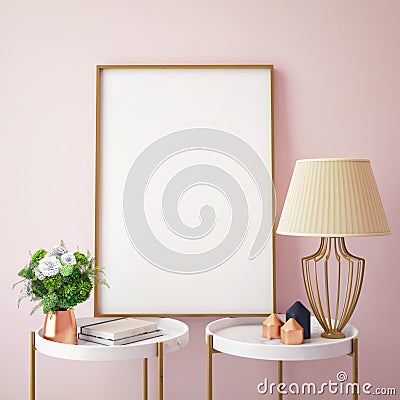 Mock up poster frames in hipster interior background, Stock Photo