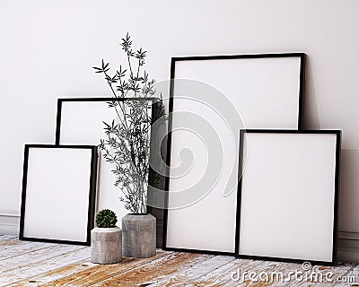 Mock up poster frames in hipster loft interior Stock Photo