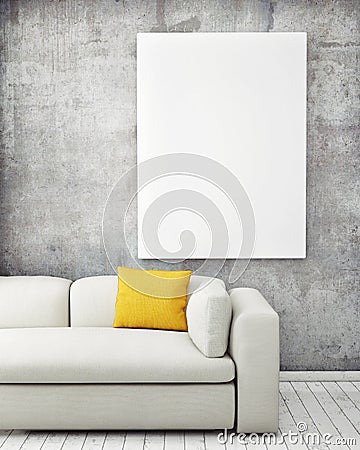 Mock up poster in hipster interior background Stock Photo