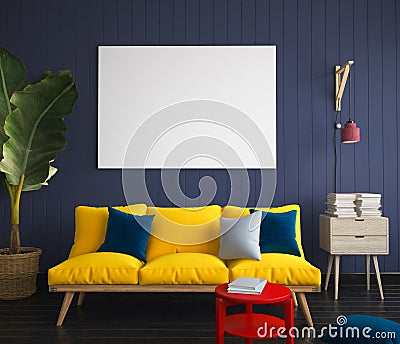 Mock up poster in hipster interior with yellow sofa Stock Photo