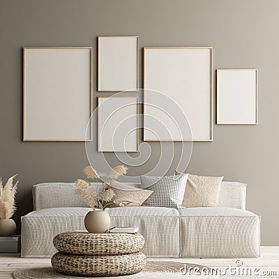 Mock up poster in home interior with minimal decor, Scandinavian concept Stock Photo