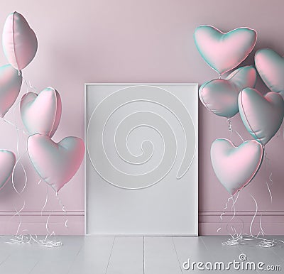 Mock up poster in interior background with pastel balloons Stock Photo