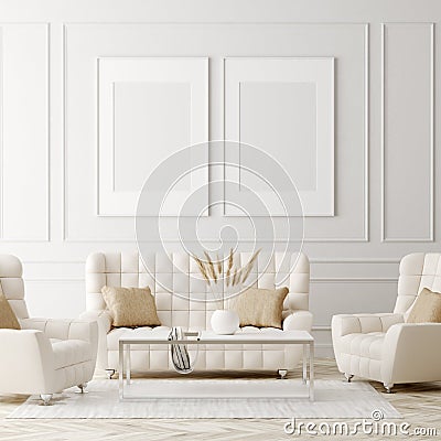 Mock up poster in luxury classic style living room interior Stock Photo