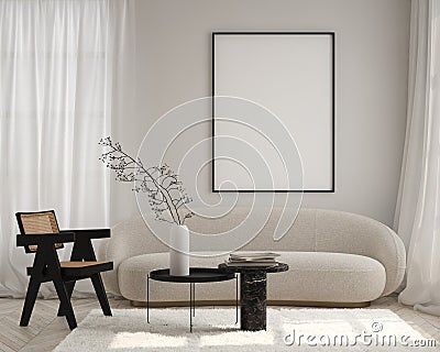 Mock up poster in modern home interior background, Living room, Scandinavian style 3D render Stock Photo