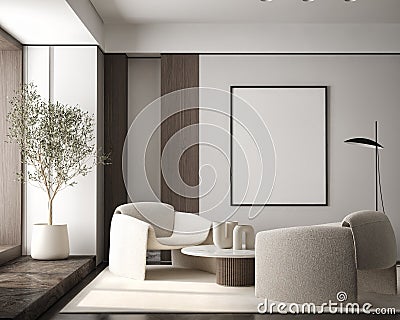 Mock up poster in modern home interior background, Living room, Scandinavian style 3D render Stock Photo