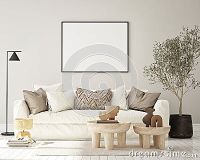 Mock up poster in modern interior background, living room, luxury style 3D render Stock Photo