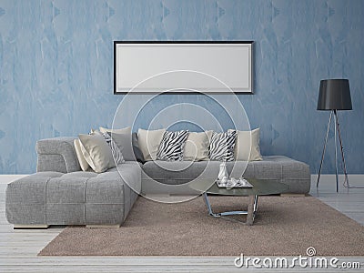 Mock up poster in a modern living room on the background of decorative plaster. Stock Photo