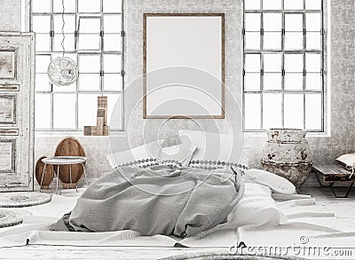 Mock-up poster in shabby interior background, Scandinavian style Stock Photo