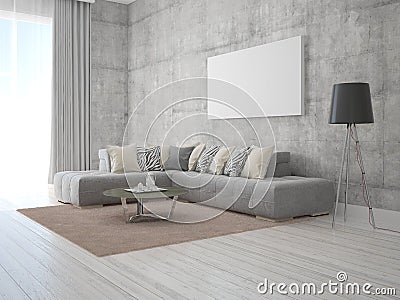 Mock up poster stylish living room with a fashionable sofa. Stock Photo