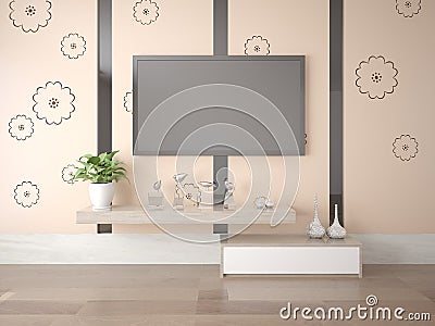 Mock up poster tv with a fashionable curbstone. Stock Photo