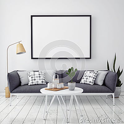 Mock up poster with vintage hipster loft interior background Stock Photo