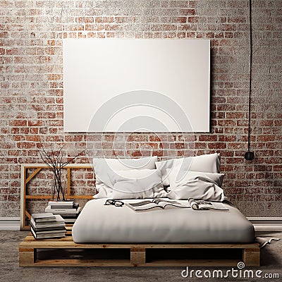 Mock up poster with vintage hipster loft interior background, 3D render Stock Photo