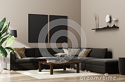 Mock up poster,wall in luxury modern living room interior Stock Photo