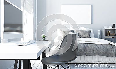 Mock up poster in white bedroom Cartoon Illustration