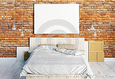 Mock up posters in bedroom interior. Bedroom hipster style. Cartoon Illustration