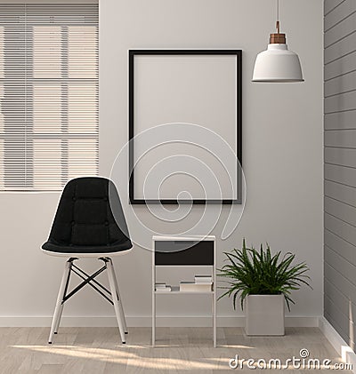 Mock up posters frame in modern living room 3D rendering chair a Stock Photo