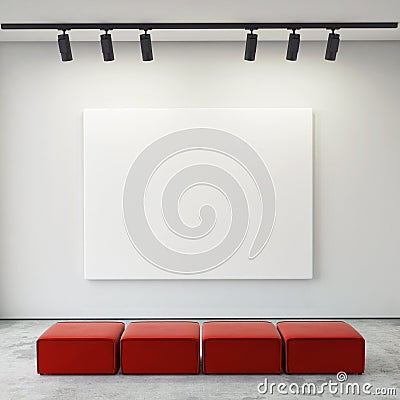 Mock up posters frames and canvas in gallery interior background, Stock Photo