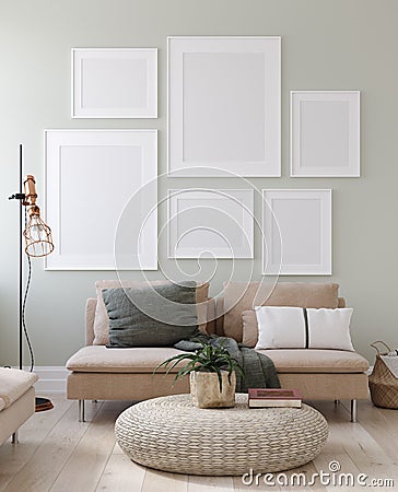 Mock up posters frames in Nordic interior background Stock Photo