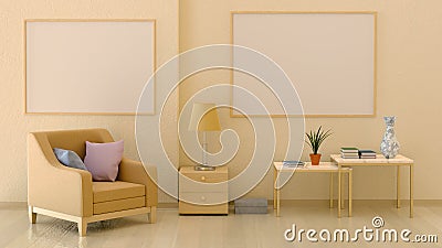 Mock up posters in the interior in warm colors Stock Photo