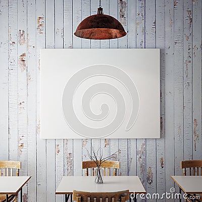 Mock up posters with retro hipster cafe restaurant interior background, 3D render Stock Photo
