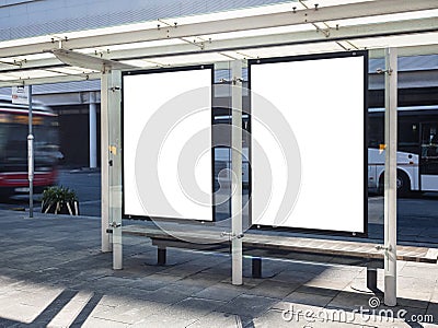 Mock up Posters Signboard Banners at Bus stop Media Advertisement Stock Photo