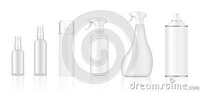 Mock up Realistic Glass or Plastic Spray Packaging Product For Glass Cleaner or Toiletries Bottle Set isolated on White Background Vector Illustration