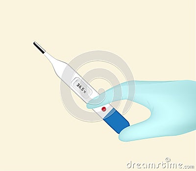 Mock up Realistic Thermometer Medical for fever check With Nurse Hand and gloves For Science. Hospital Tool concept design on Vector Illustration