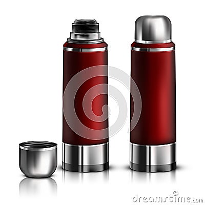 Mock Up. Red Thermos Stock Photo