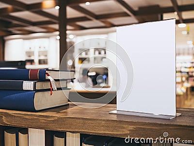 Mock up sign stand Blur Bookshop Cafe Interior Background Stock Photo