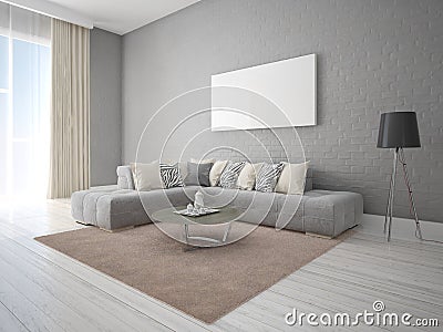 Mock up in a stylish living room with an exclusive sofa. Stock Photo