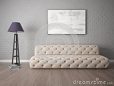 Mock up a stylish living room with a fashionable sofa. Stock Photo