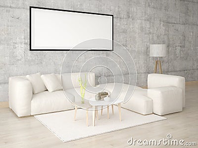 Mock up in a stylish living room with a light corner sofa. Stock Photo