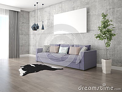 Mock up a stylish living room with a trendy comfortable sofa. Stock Photo