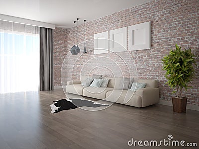 Mock up stylish lounge with a magnificent comfortable sofa. Stock Photo